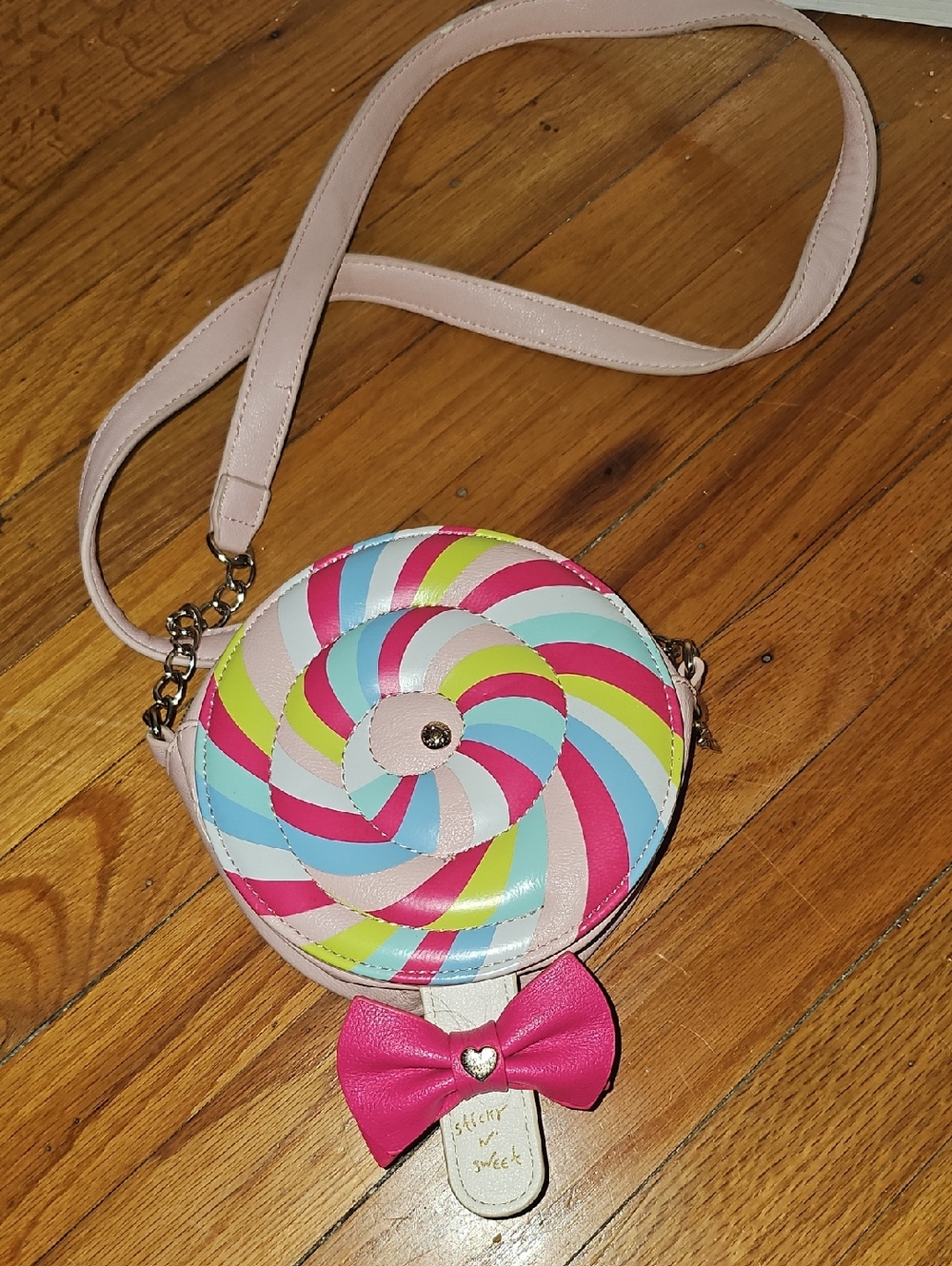 Betsey Johnson Candy Swirl Round Crossbody Bag, "Sticky 'N Sweet" Lollipop Purse